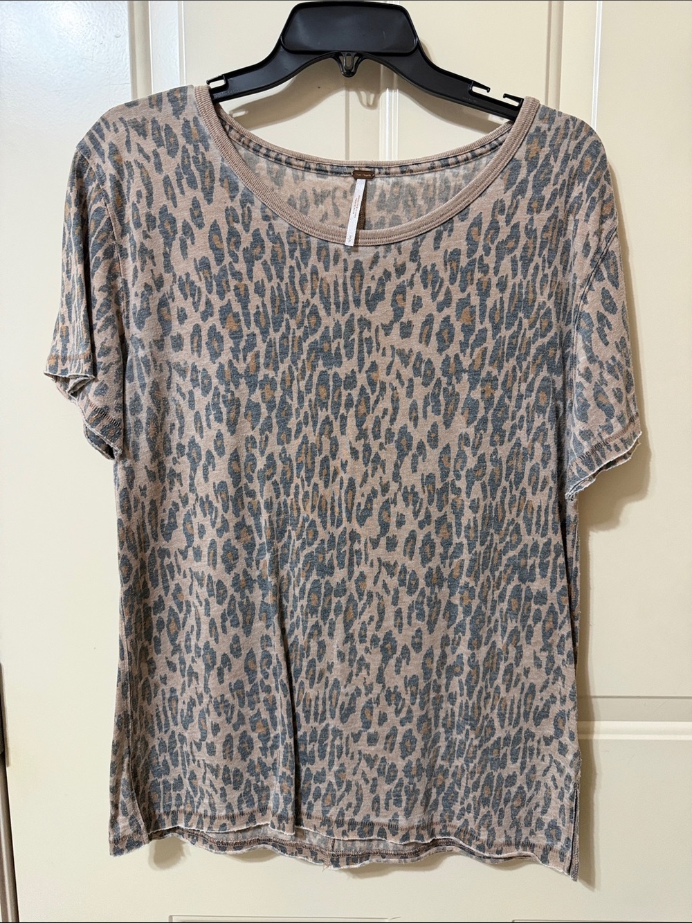 Free People Taupe Tee with Blue Leopard Print